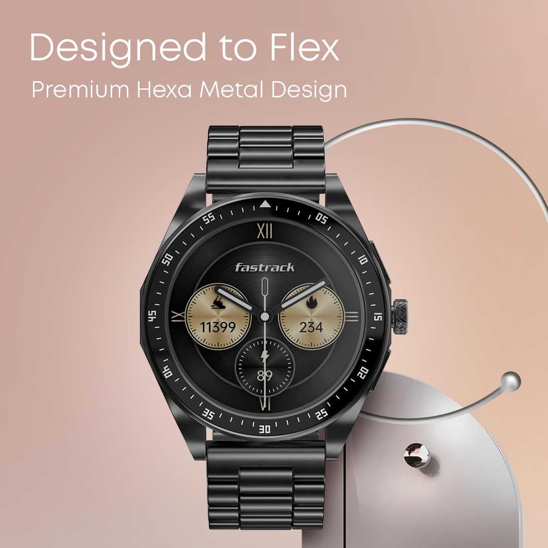 Fastrack Radiant FX1 Luxury Metal Smart Watch, 1.43” AMOLED 60Hz Display, AOD, Functional Crown, SingleSync BT Calling, AI Voice, Upto 5 Day Battery, 100+ Smartwatch Faces & Sport Modes, IP68 (Black) SaumyasStore