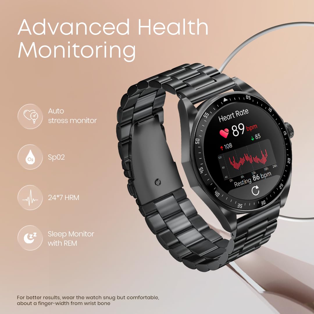 Fastrack Radiant FX1 Luxury Metal Smart Watch, 1.43” AMOLED 60Hz Display, AOD, Functional Crown, SingleSync BT Calling, AI Voice, Upto 5 Day Battery, 100+ Smartwatch Faces & Sport Modes, IP68 (Gun) SaumyasStore