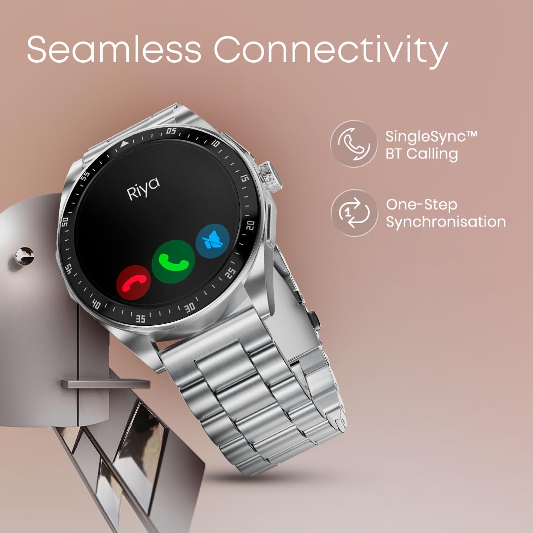 Fastrack Radiant FX1 Luxury Metal Smart Watch, 1.43” AMOLED 60Hz Display, AOD, Functional Crown, SingleSync BT Calling, AI Voice, Upto 5 Day Battery, 100+ Smartwatch Faces & Sport Modes, IP68 (Gun) SaumyasStore