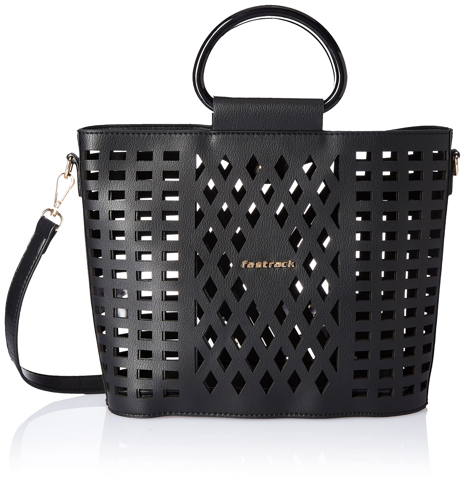 Fastrack Women's Black Cutwork Satchel 