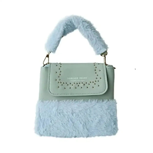 Faux Fur Purse Fuzzy Shoulder strap Aluminum alloy Leisure Party Perfect Gift (blue) 