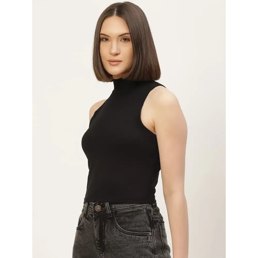 Femea Women Solid Super Soft streachable Cotton Lycra blended Crop Top (BLACK) 