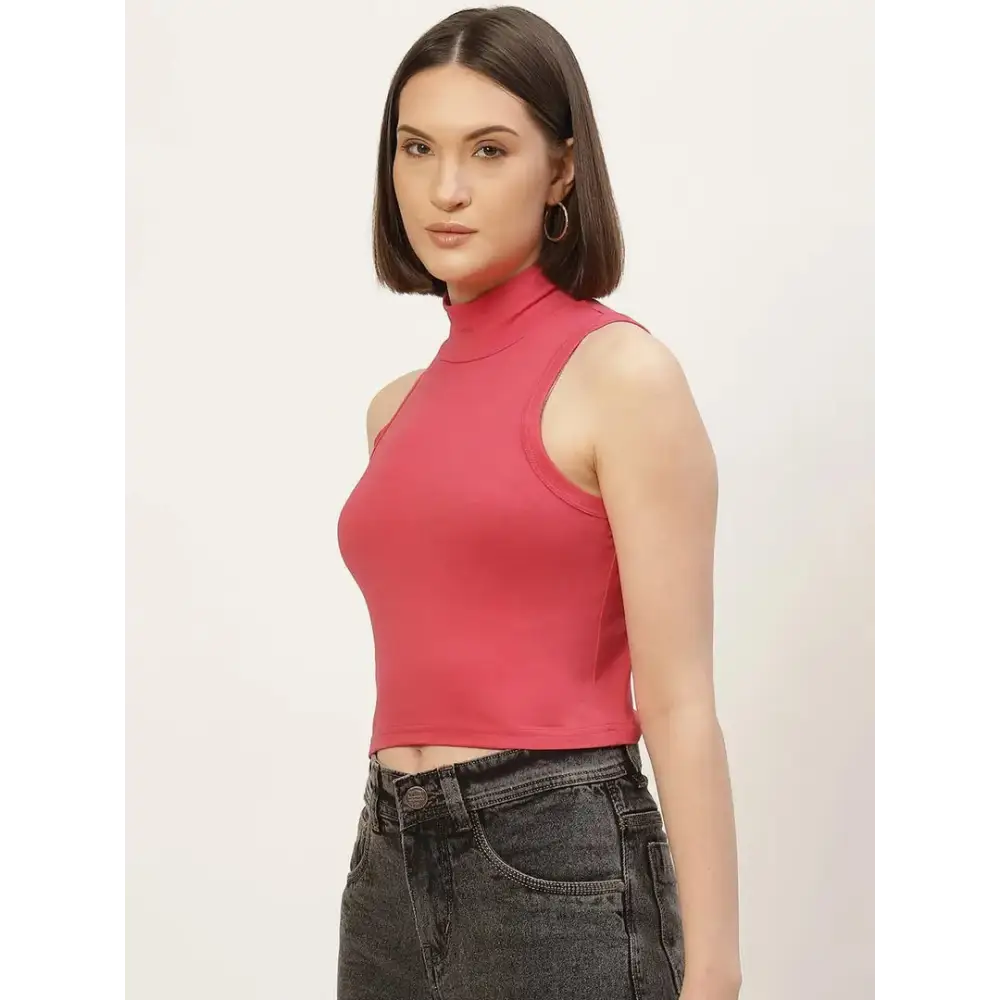 Femea Women Solid Super Soft streachable Cotton Lycra blended Crop Top (HOT PINK) 