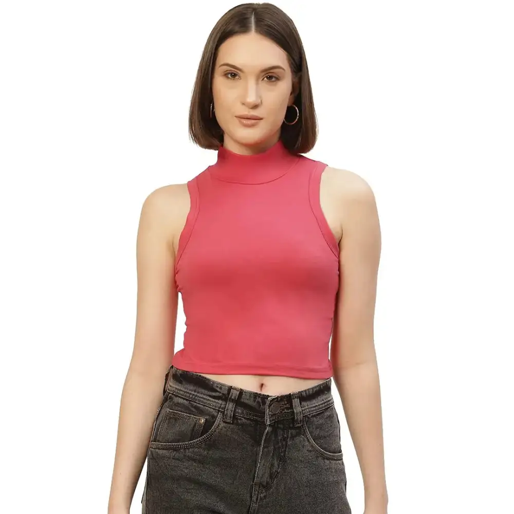 Femea Women Solid Super Soft streachable Cotton Lycra blended Crop Top (HOT PINK) 