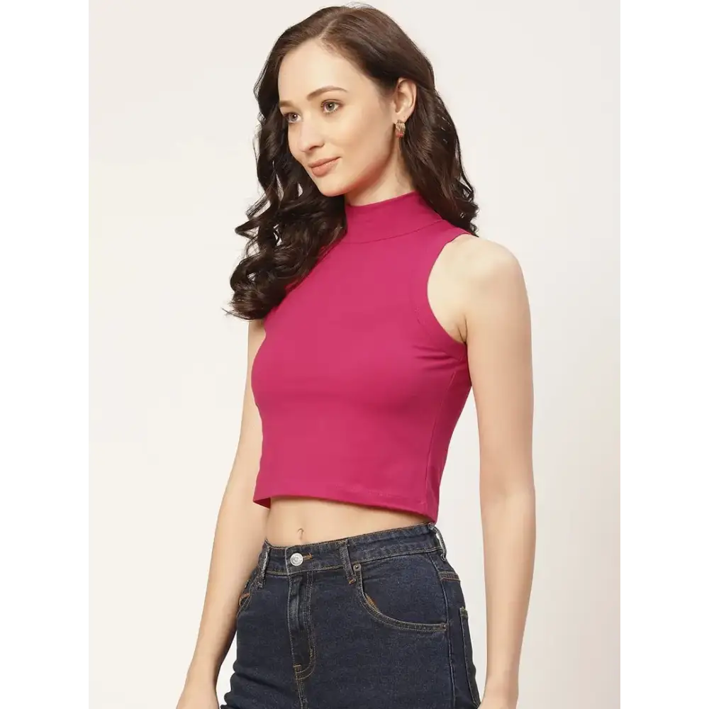 Femea Women Solid Super Soft streachable Cotton Lycra blended Crop Top (RANI) 