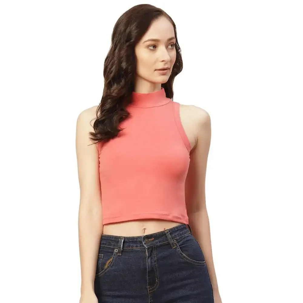 Femea Women Solid Super Soft streachable Cotton Lycra blended Crop Top (RUST) 