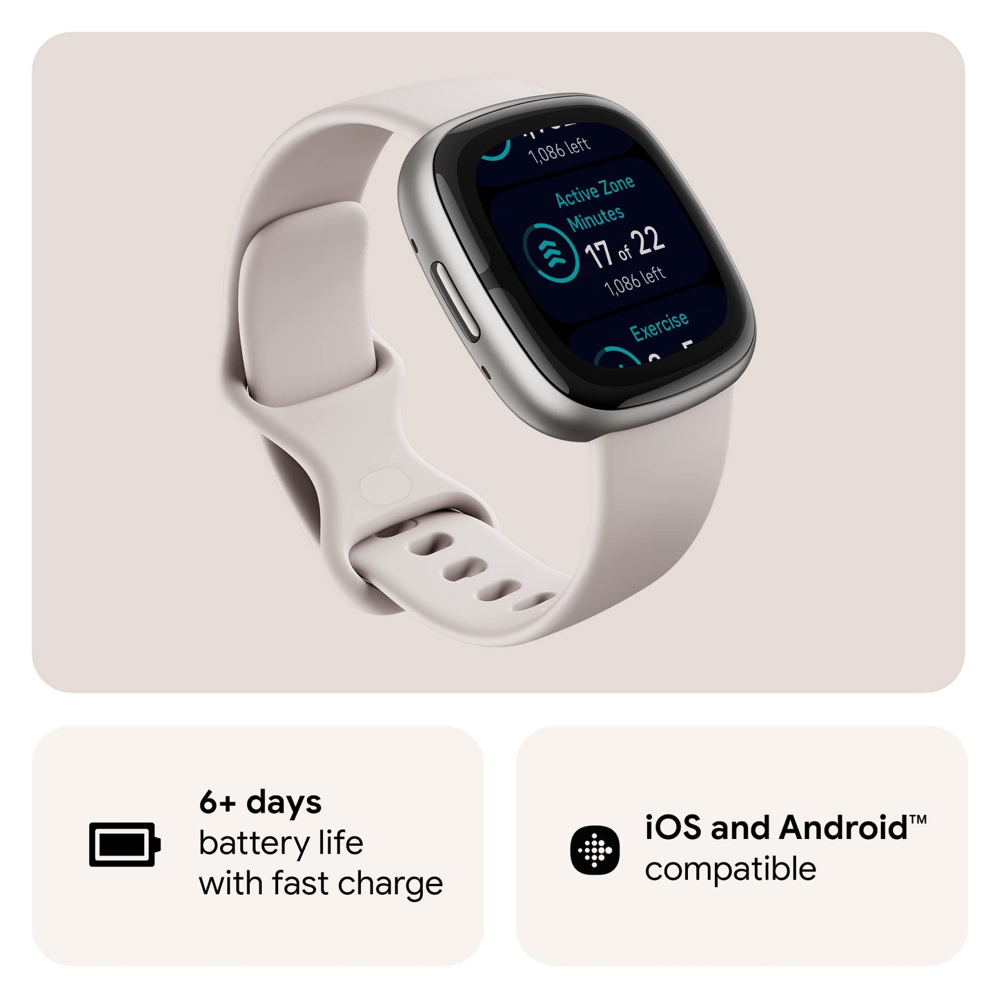 Fitbit Sense 2 Health & Fitness Watch (Lunar White/Platinum Aluminium) with 6-Month Premium Membership SaumyasStore