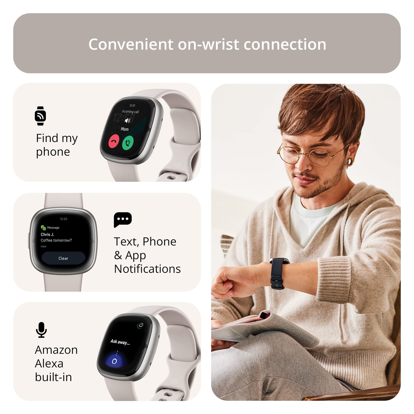 Fitbit Sense 2 Health & Fitness Watch (Lunar White/Platinum Aluminium) with 6-Month Premium Membership SaumyasStore