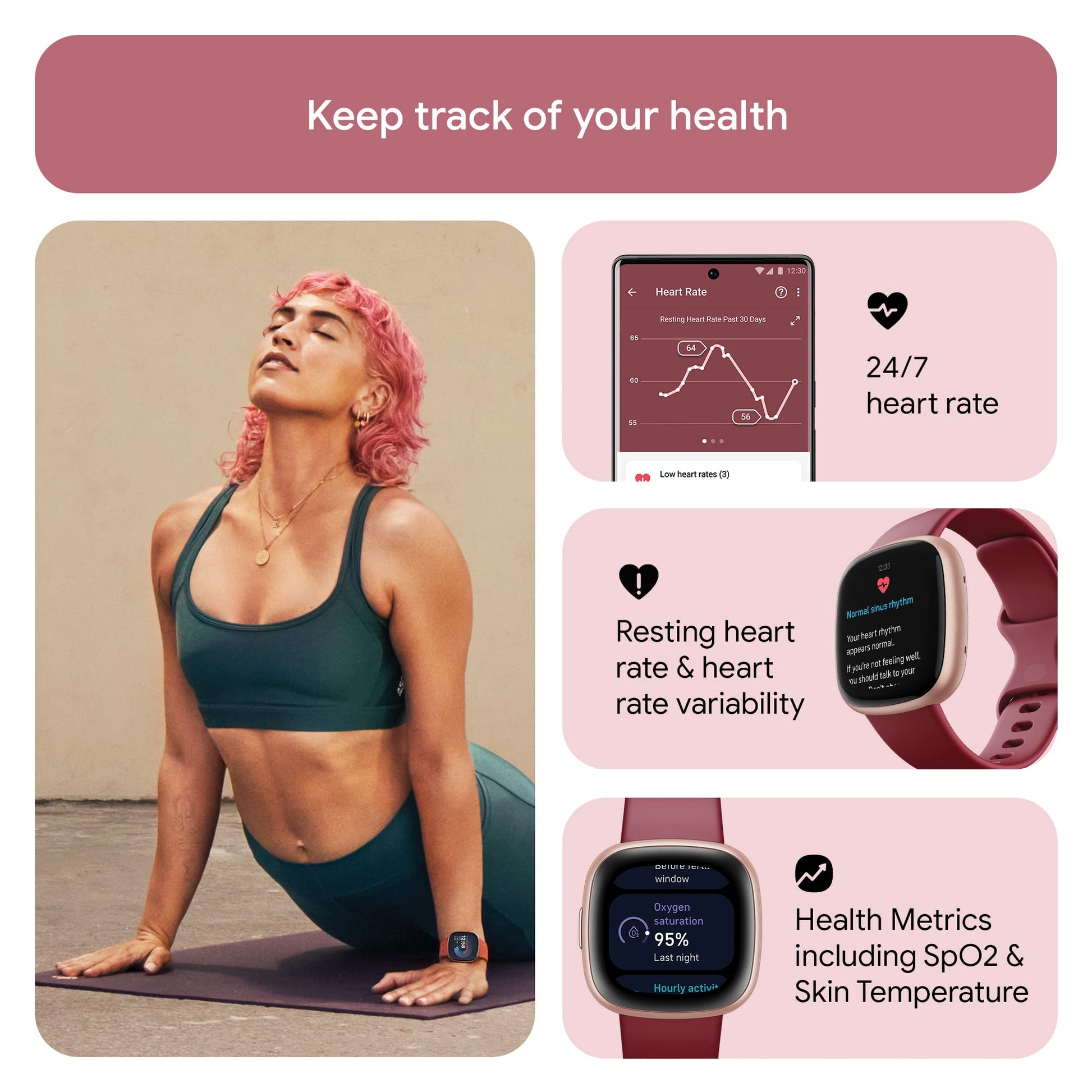 Fitbit Versa 4 Fitness Watch (Beet Juice/Copper Rose Aluminium) with 6-Month Premium Membership SaumyasStore