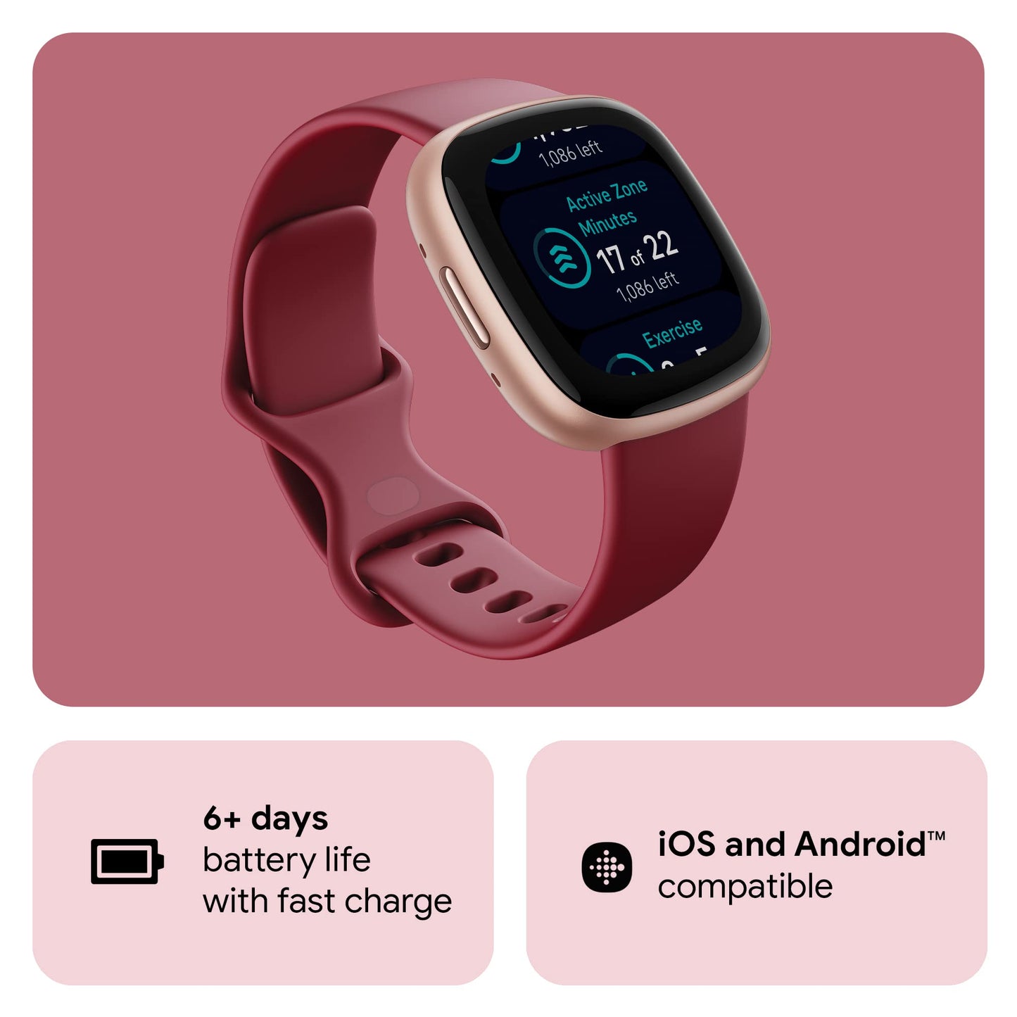 Fitbit Versa 4 Fitness Watch (Beet Juice/Copper Rose Aluminium) with 6-Month Premium Membership SaumyasStore