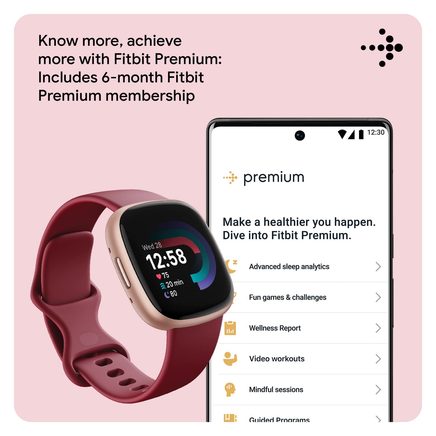 Fitbit Versa 4 Fitness Watch (Beet Juice/Copper Rose Aluminium) with 6-Month Premium Membership SaumyasStore