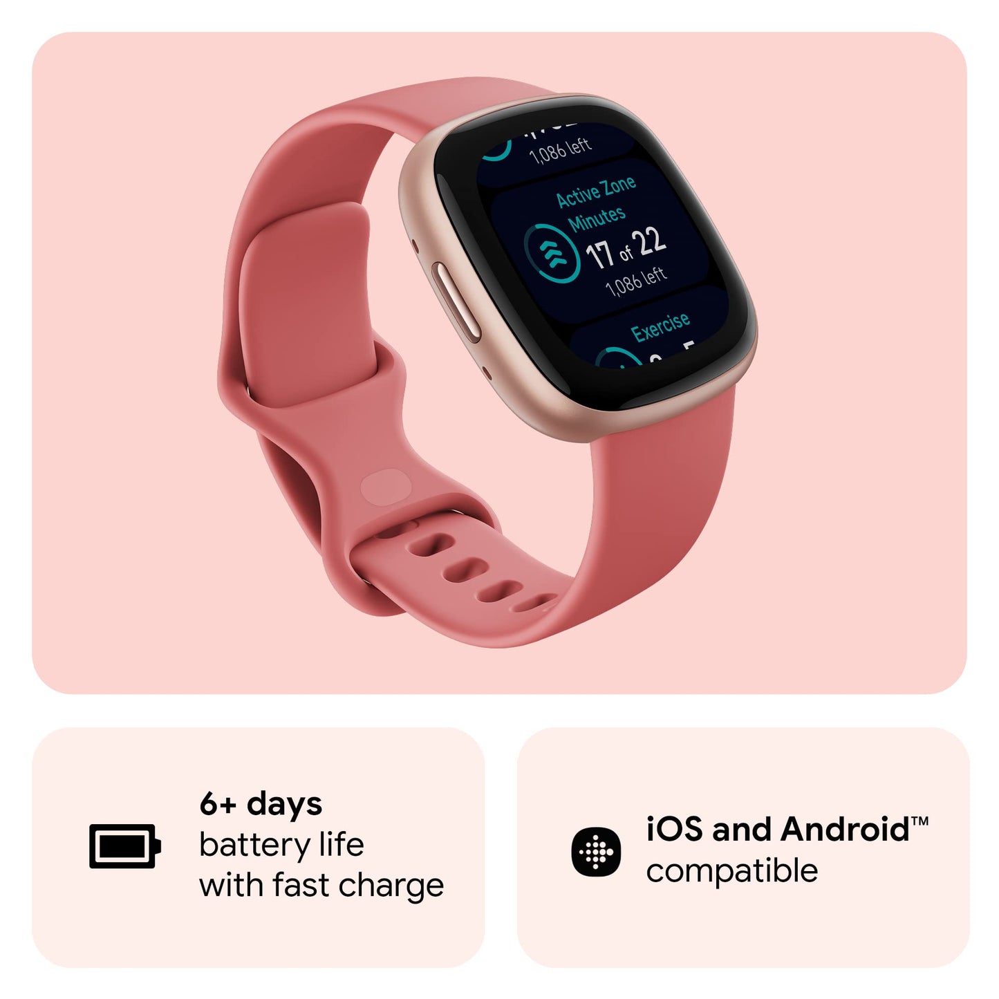 Fitbit Versa 4 Fitness Watch (Pink Sand/Copper Rose Aluminium) with 6-Month Premium Membership SaumyasStore