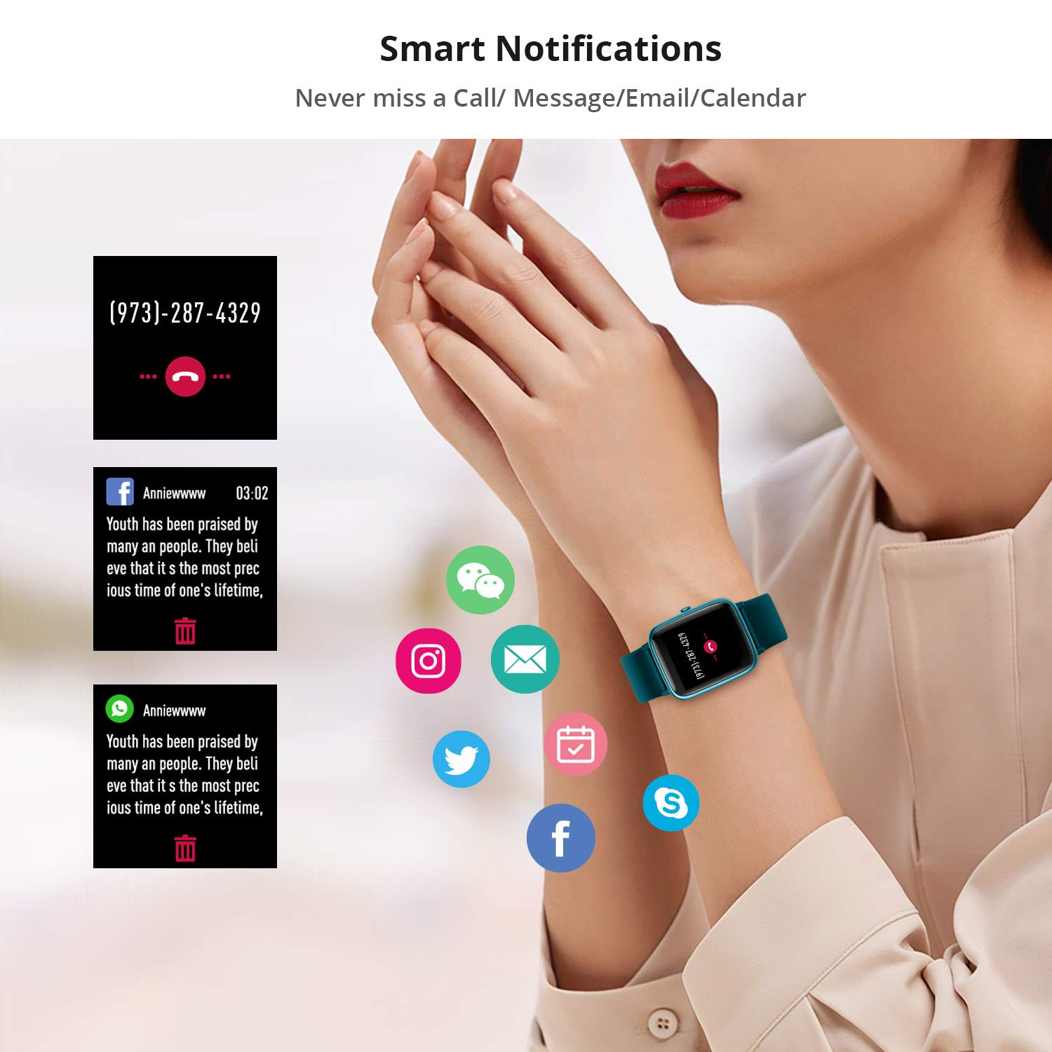 Fitpolo Fitness Tracker with Heart Rate Monitor, Smart Watch 1.3 inches Color Touch Screen IP68 Waterproof Step Calorie Counter Sleep Monitoring Pedometer Watches Activity Trackers (Midnight Green) SaumyasStore