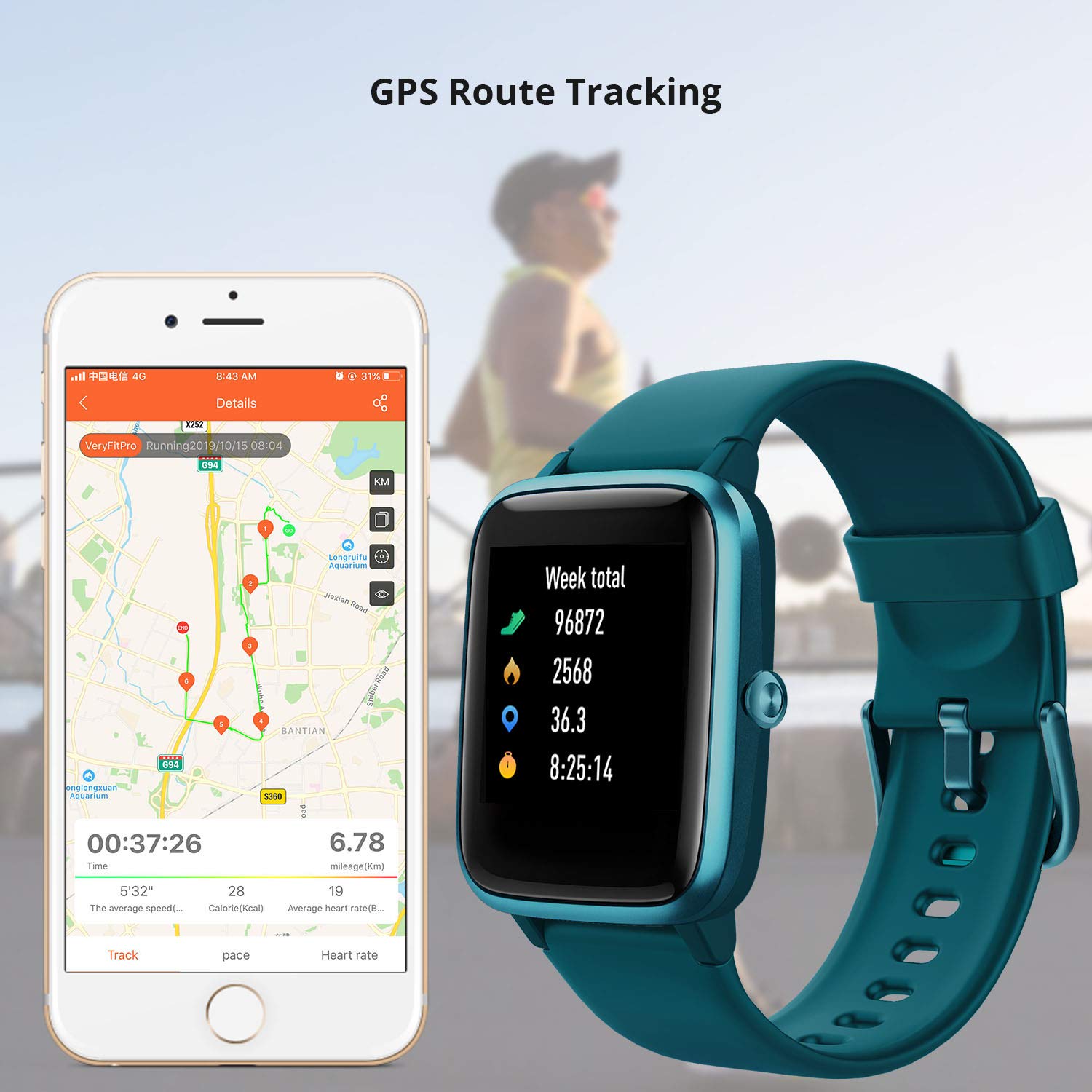 Fitpolo Fitness Tracker with Heart Rate Monitor, Smart Watch 1.3 inches Color Touch Screen IP68 Waterproof Step Calorie Counter Sleep Monitoring Pedometer Watches Activity Trackers (Midnight Green) SaumyasStore