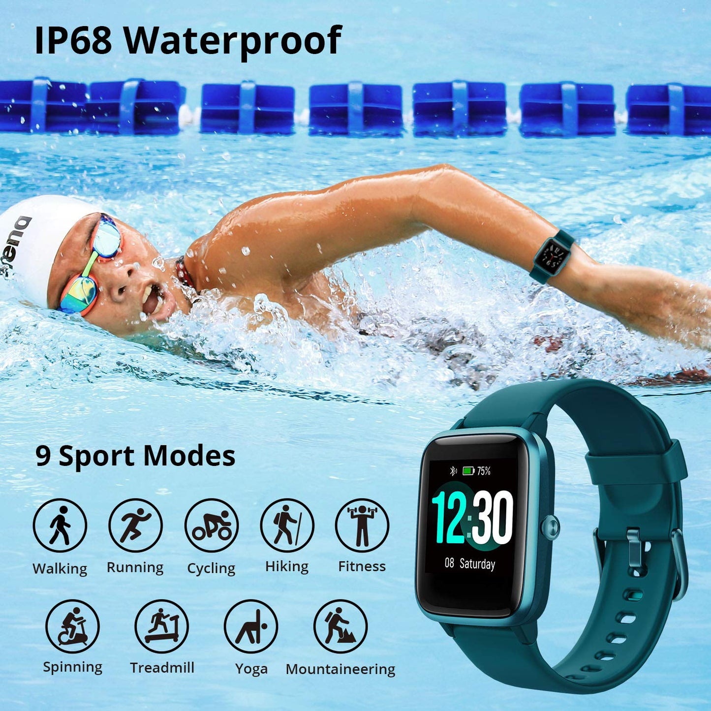 Fitpolo Fitness Tracker with Heart Rate Monitor, Smart Watch 1.3 inches Color Touch Screen IP68 Waterproof Step Calorie Counter Sleep Monitoring Pedometer Watches Activity Trackers (Midnight Green) SaumyasStore