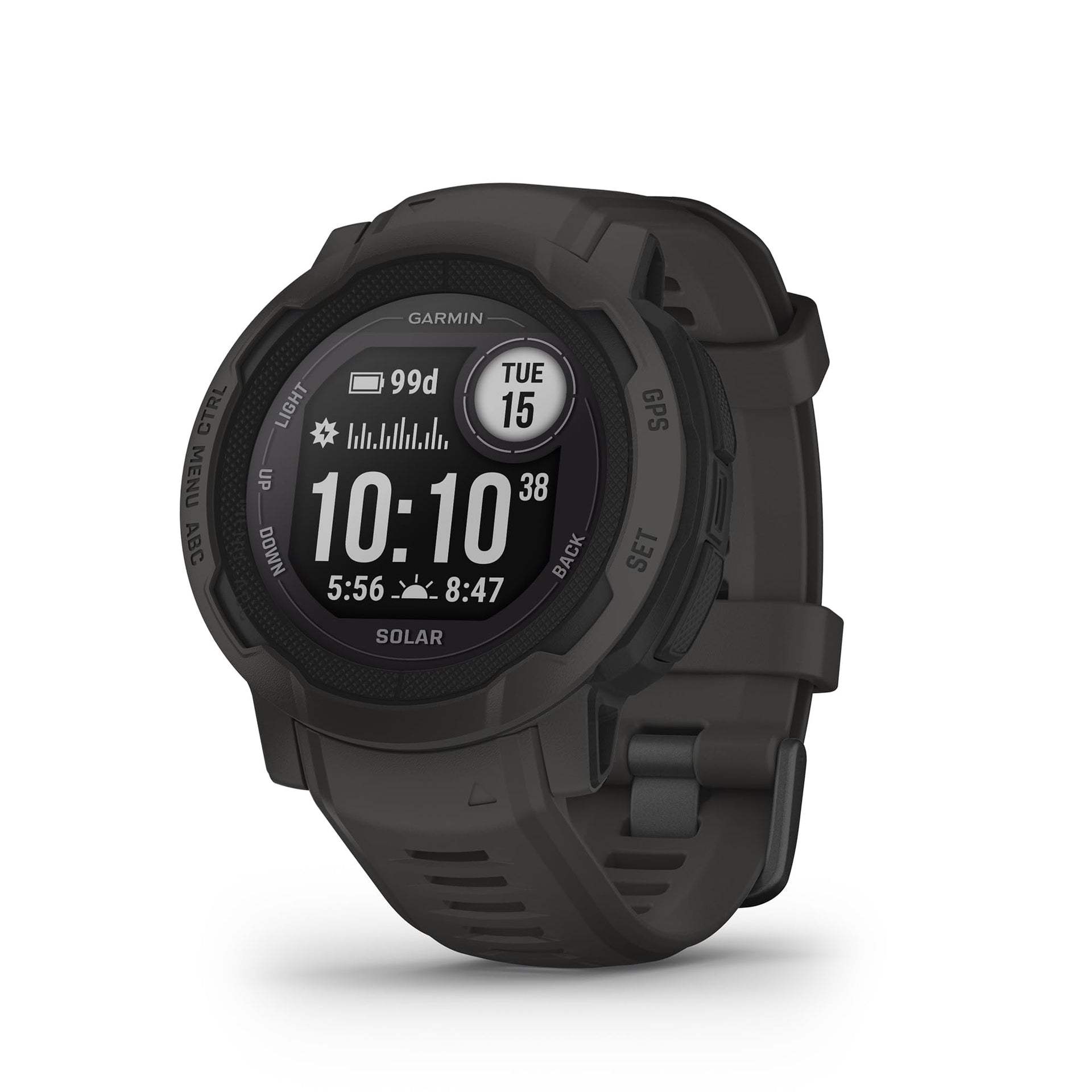 Garmin Instinct Solar, Rugged GPS Smartwatch, Built-in Sports Apps and Health Monitoring, Solar Charging and Ultratough Design Features, Graphite