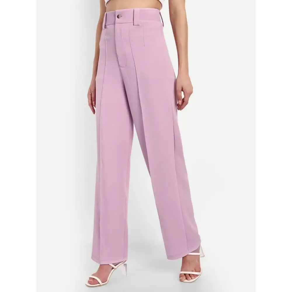 Glito Stylish Pink Flared Fit High Waist  Polyster Parallel Trouser Pant for Women