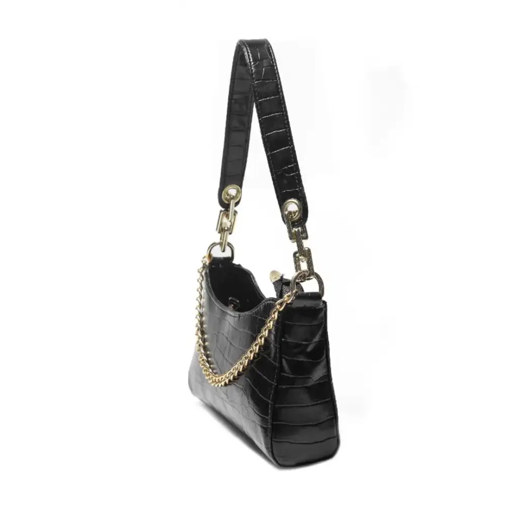 Glossy croco chain handle sling bag