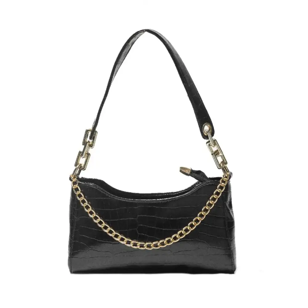 Glossy croco chain handle sling bag