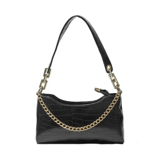 Glossy croco chain handle sling bag