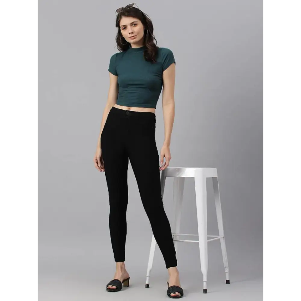 Guti Womens High RIse Ankle Length Skinny Black Jeans