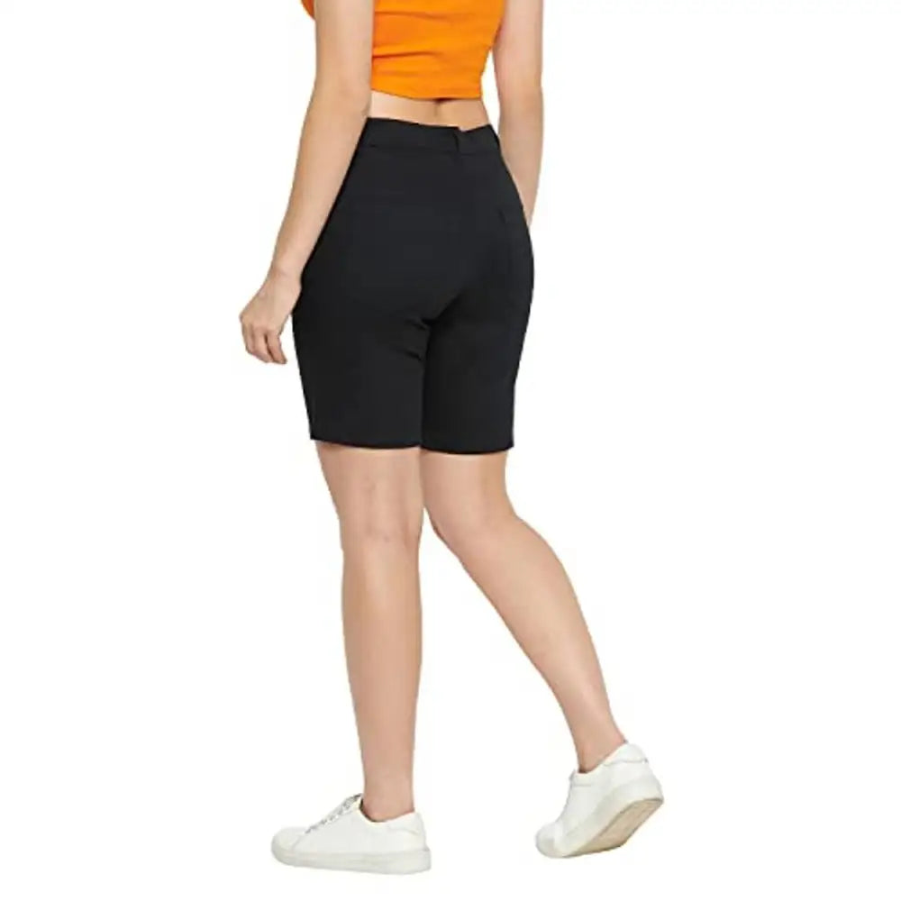 HYPERNATION Black Cotton Twill Lycra Women's Shorts