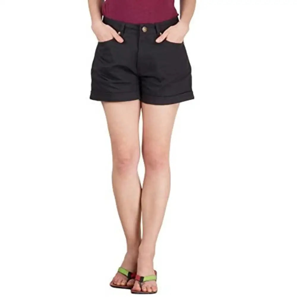 HYPERNATION Black Twill Color Casual Shorts for WomenSaumyasStore