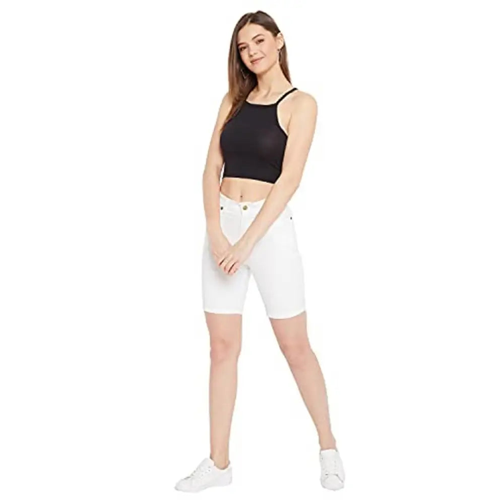 HYPERNATION White Cotton Lycra Women's ShortsSaumyasStore