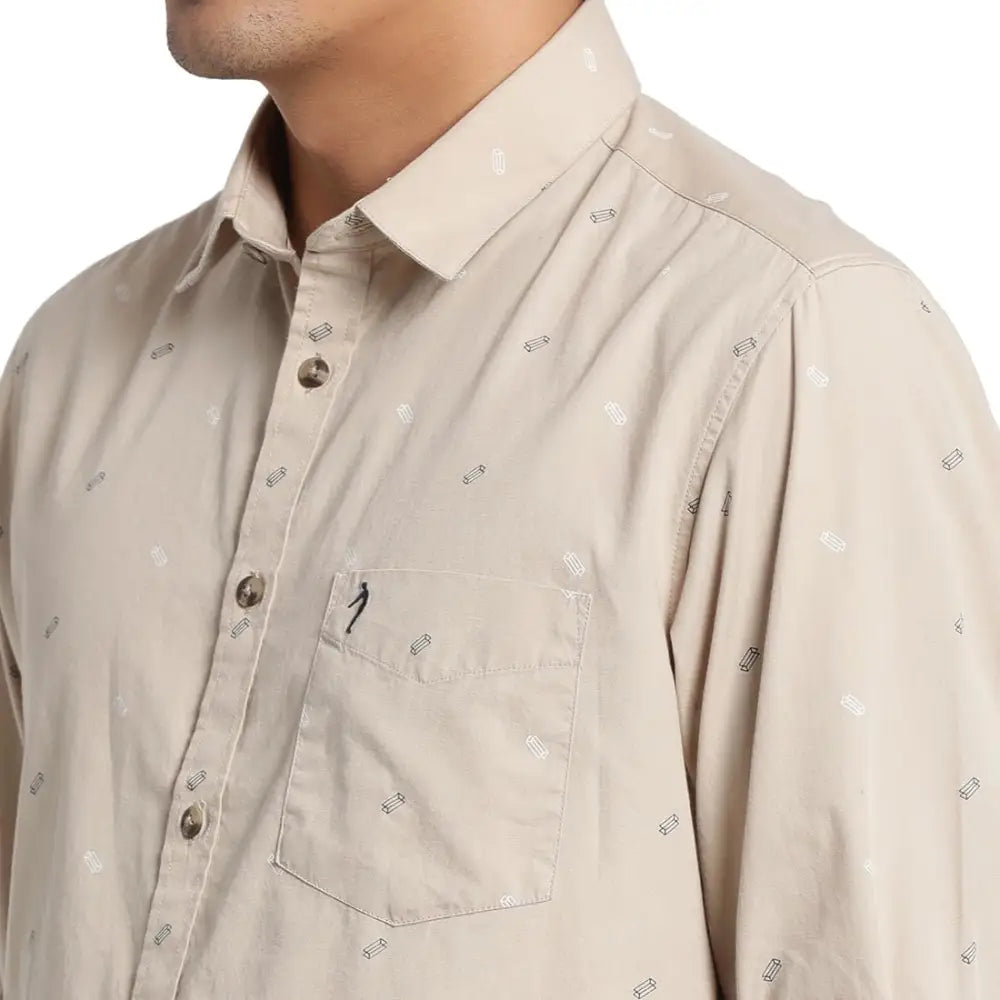 Indian Terrain Mens Printed Brown Long Sleeve Casual Shirt