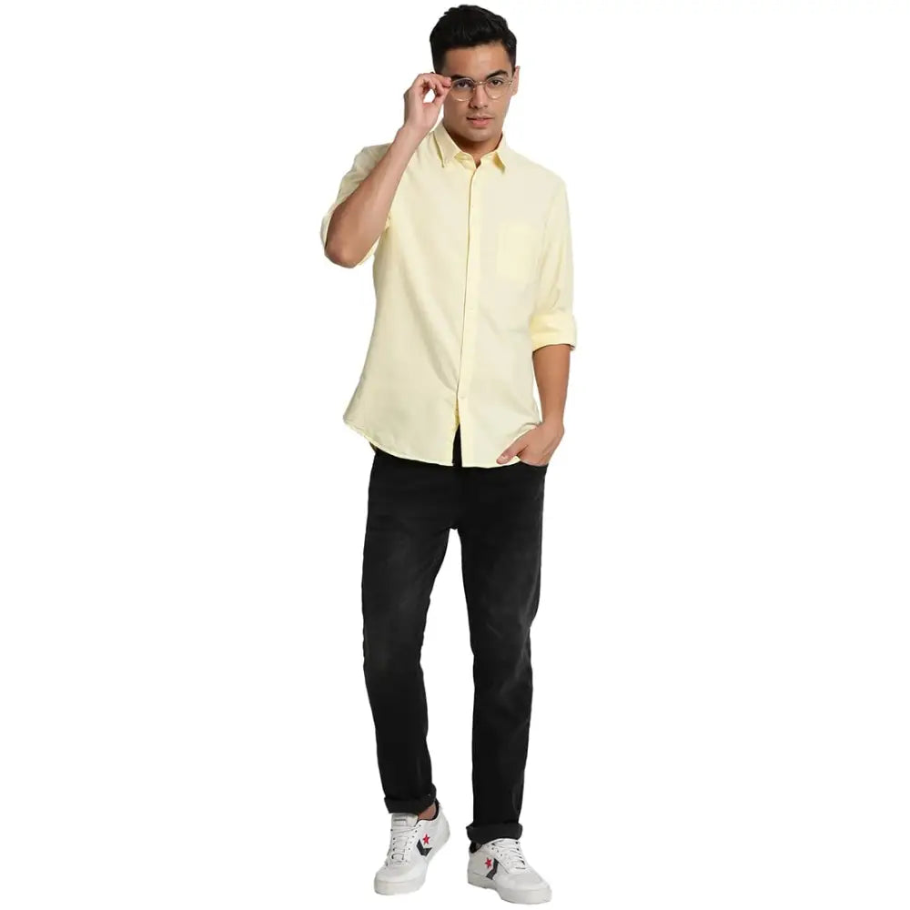 Indian Terrain Mens Solid Yellow Long Sleeve Casual Shirt