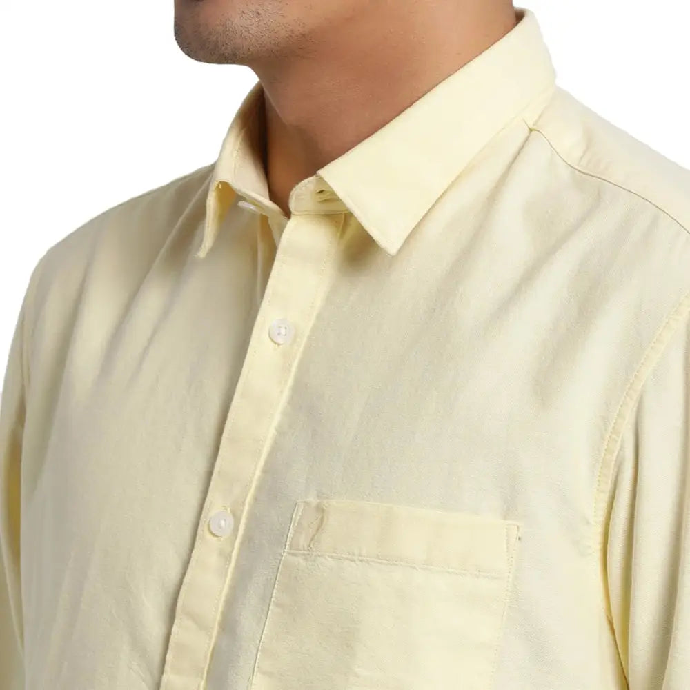 Indian Terrain Mens Solid Yellow Long Sleeve Casual Shirt