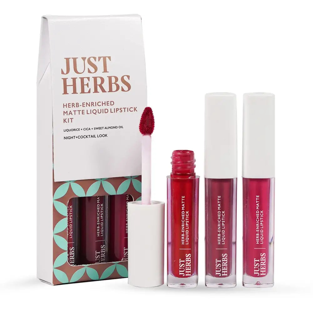 Just Herbs Ayurvedic Liquid Lipstick Kit Set of 3 with Long