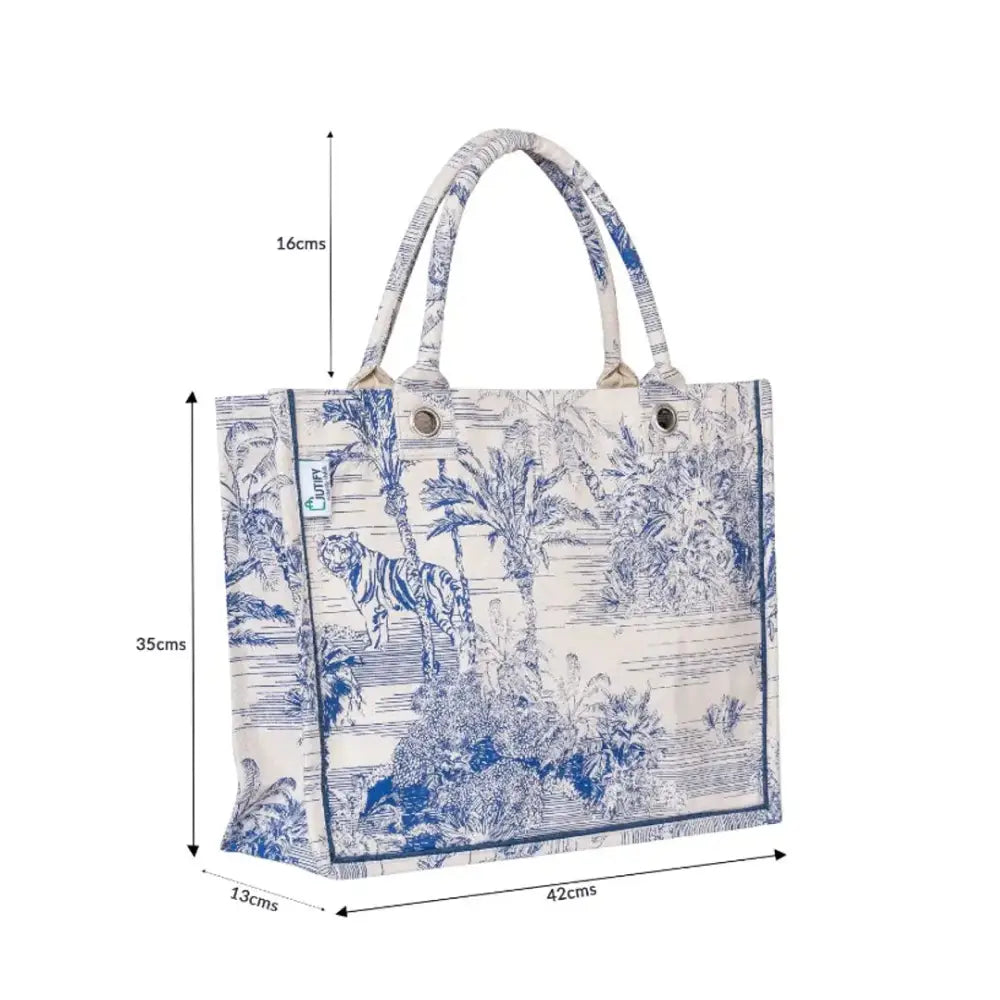 Jutify Eco-Friendly Printed Unisex Canvas Shopping Bag Blue ( 42cm X 35cm X 13cm)