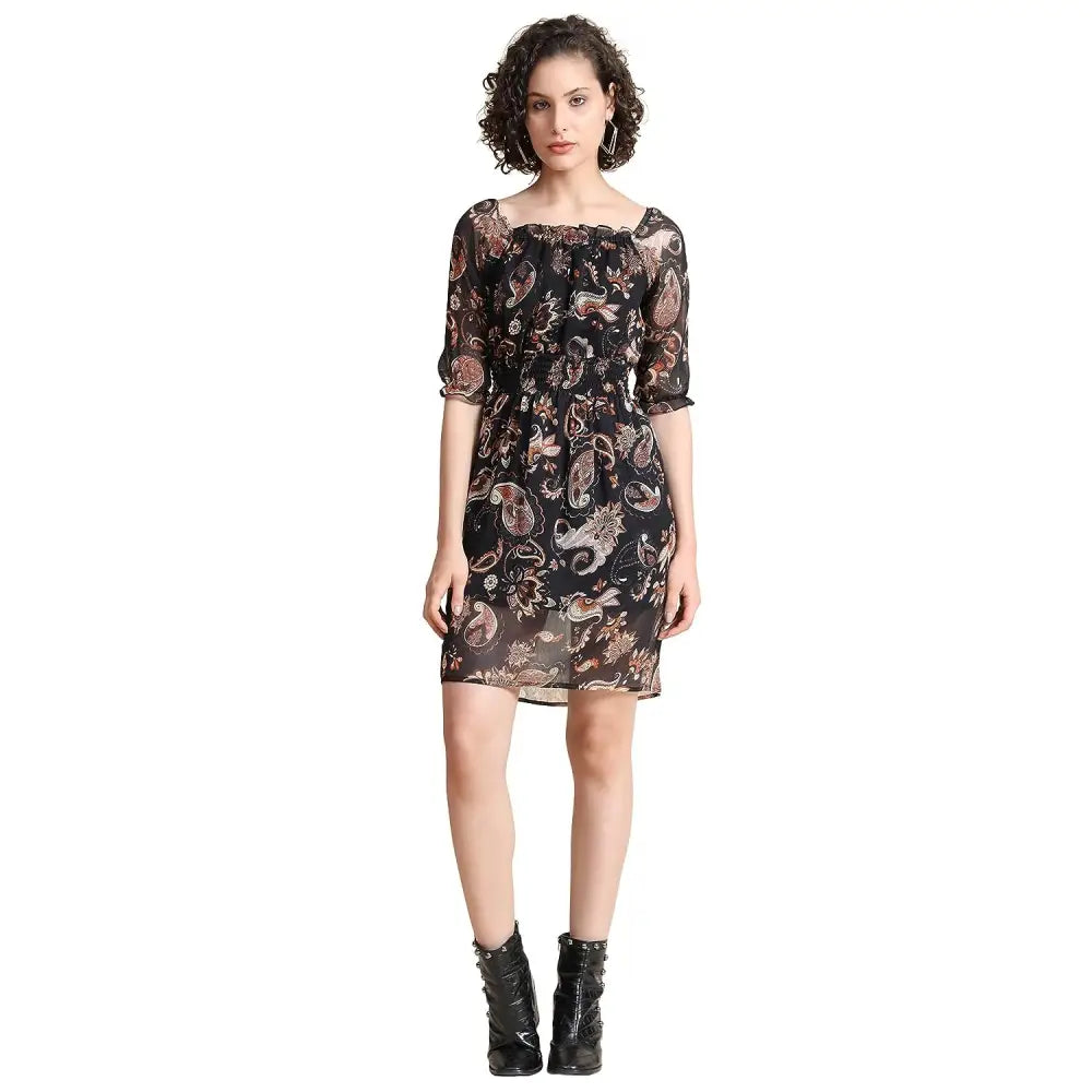 KERI PERRY Women’s Black Polyester Paisley Print Straight