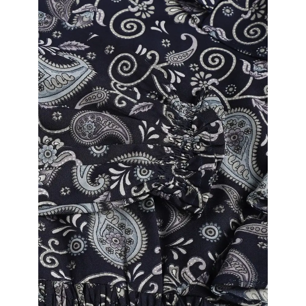 KERI PERRY Women’s Navy Blue Crepe Paisley Print Fit &