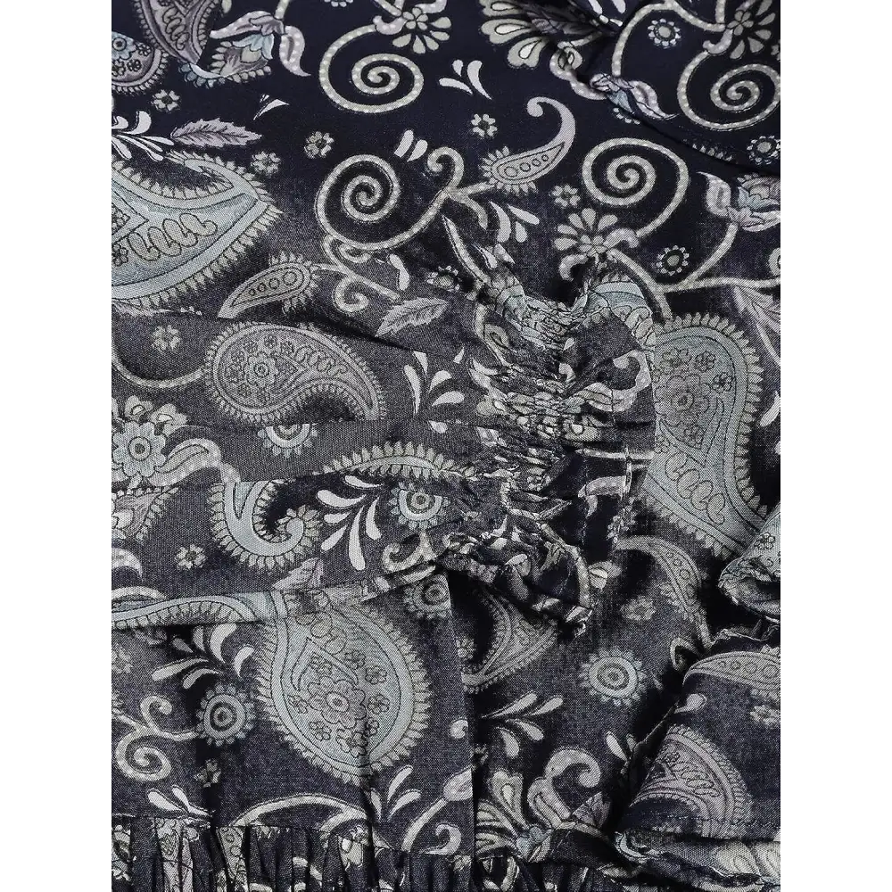 KERI PERRY Women’s Navy Blue Crepe Paisley Print Fit &