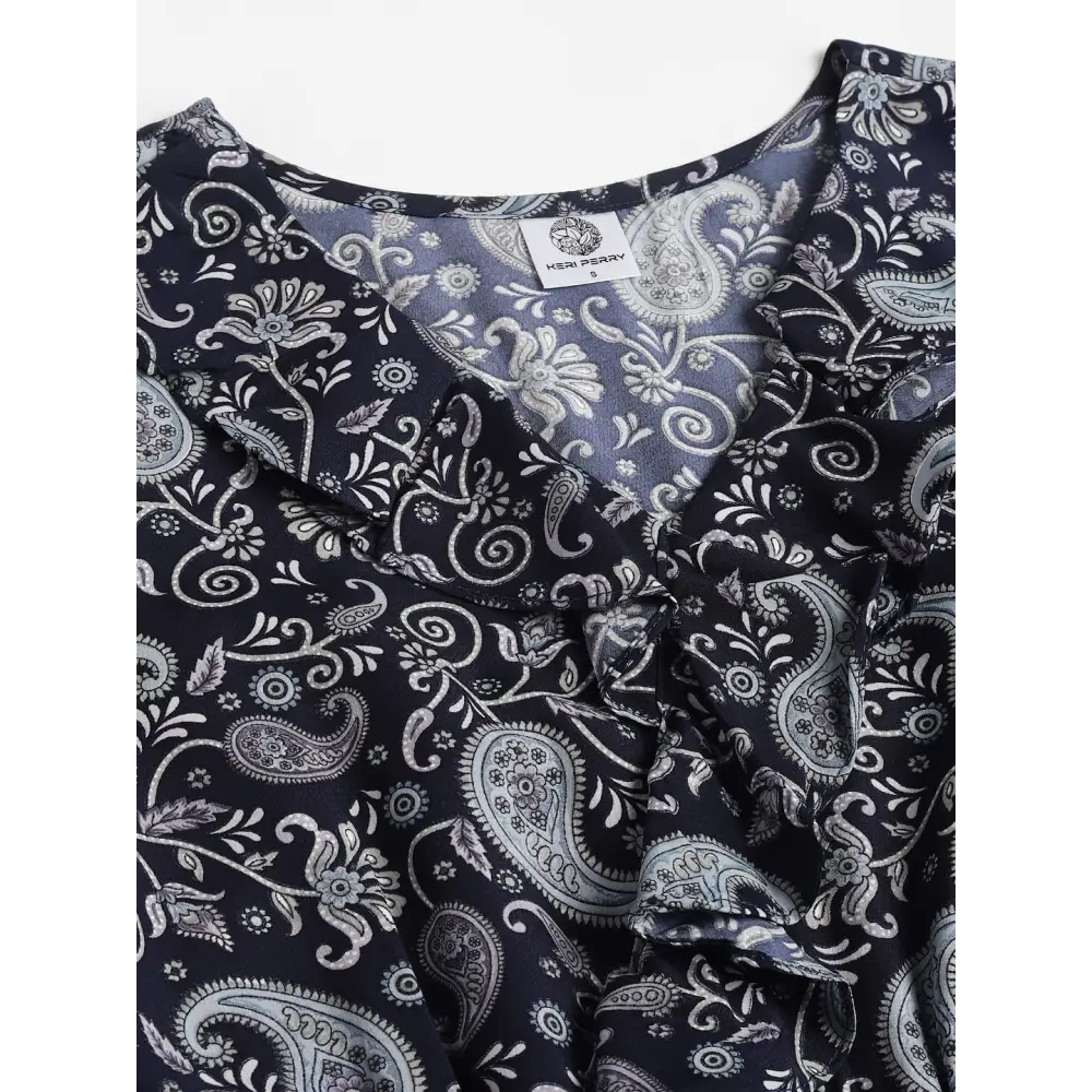 KERI PERRY Women’s Navy Blue Crepe Paisley Print Fit &