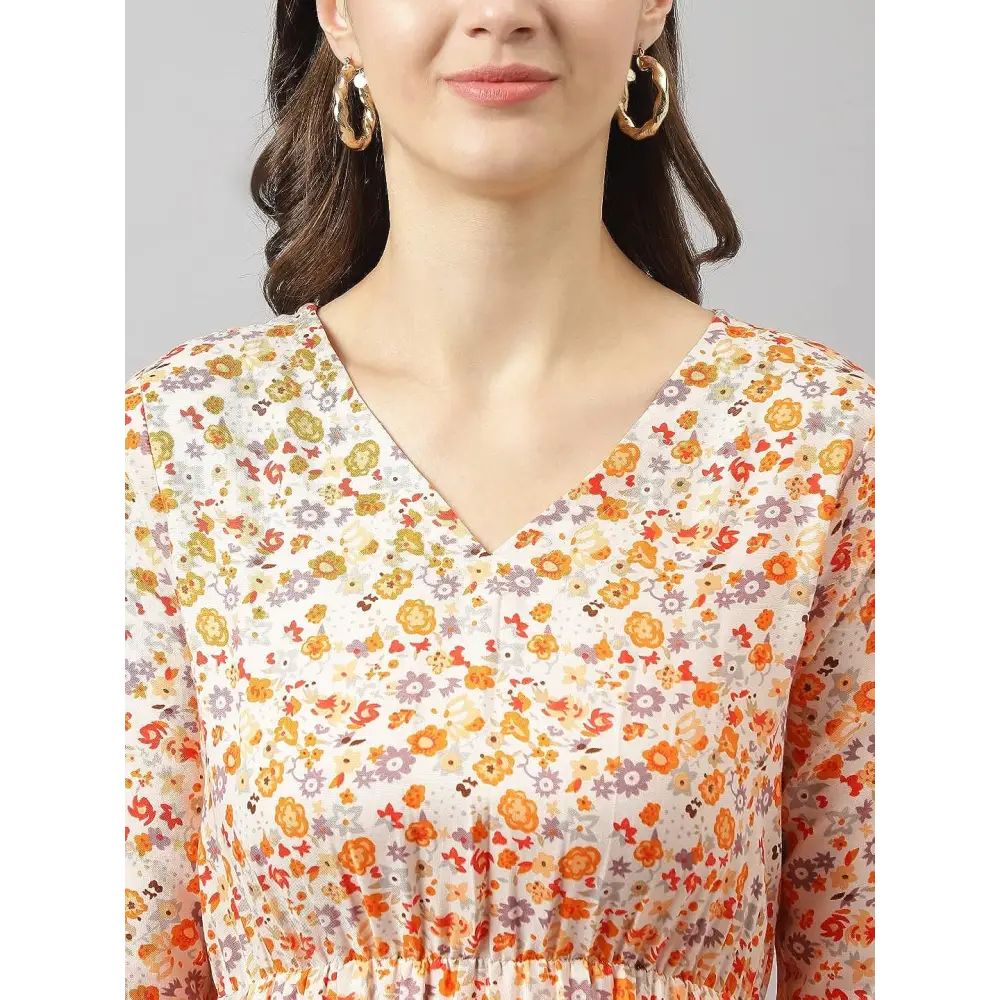 KERI PERRY Women’s Orange Polyester Floral Printed Flared