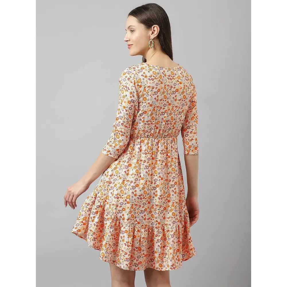 KERI PERRY Women’s Orange Polyester Floral Printed Flared