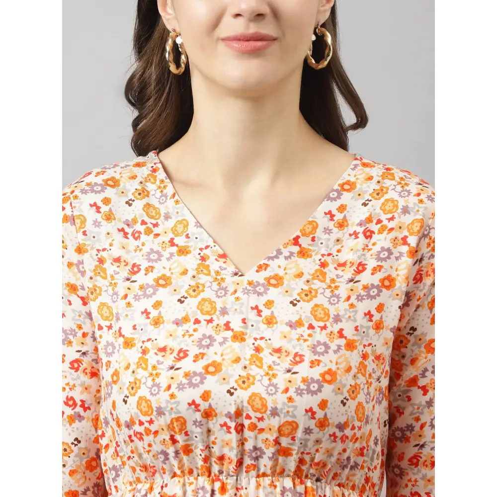 KERI PERRY Women’s Orange Polyester Floral Printed Flared