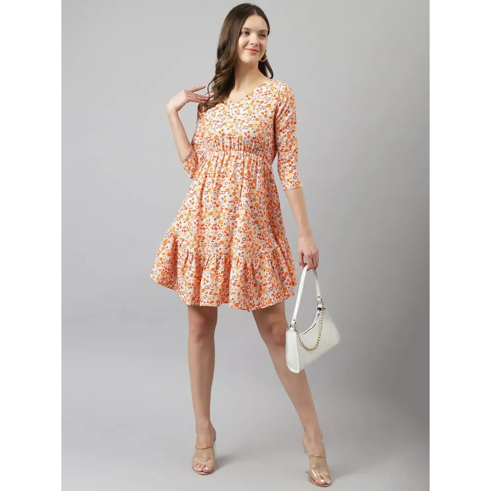 KERI PERRY Women’s Orange Polyester Floral Printed Flared