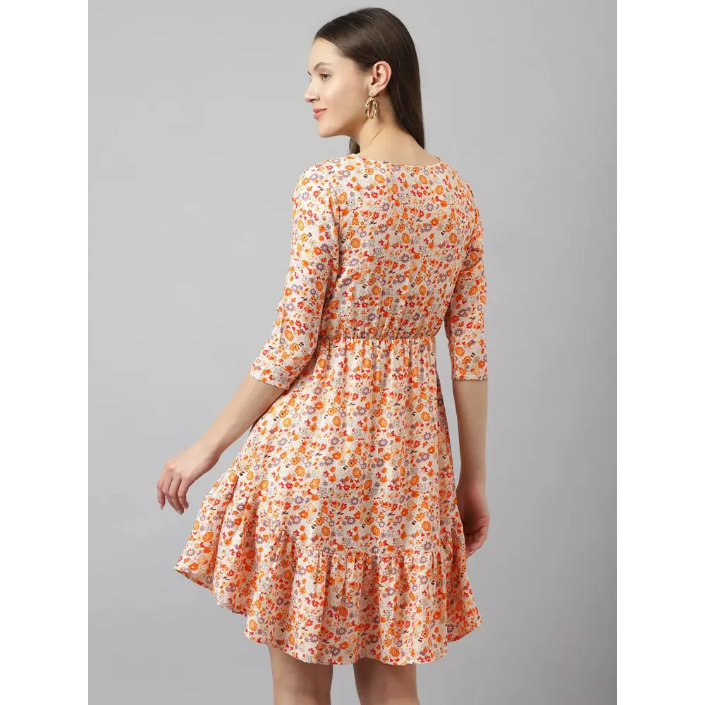 KERI PERRY Women’s Orange Polyester Floral Printed Flared