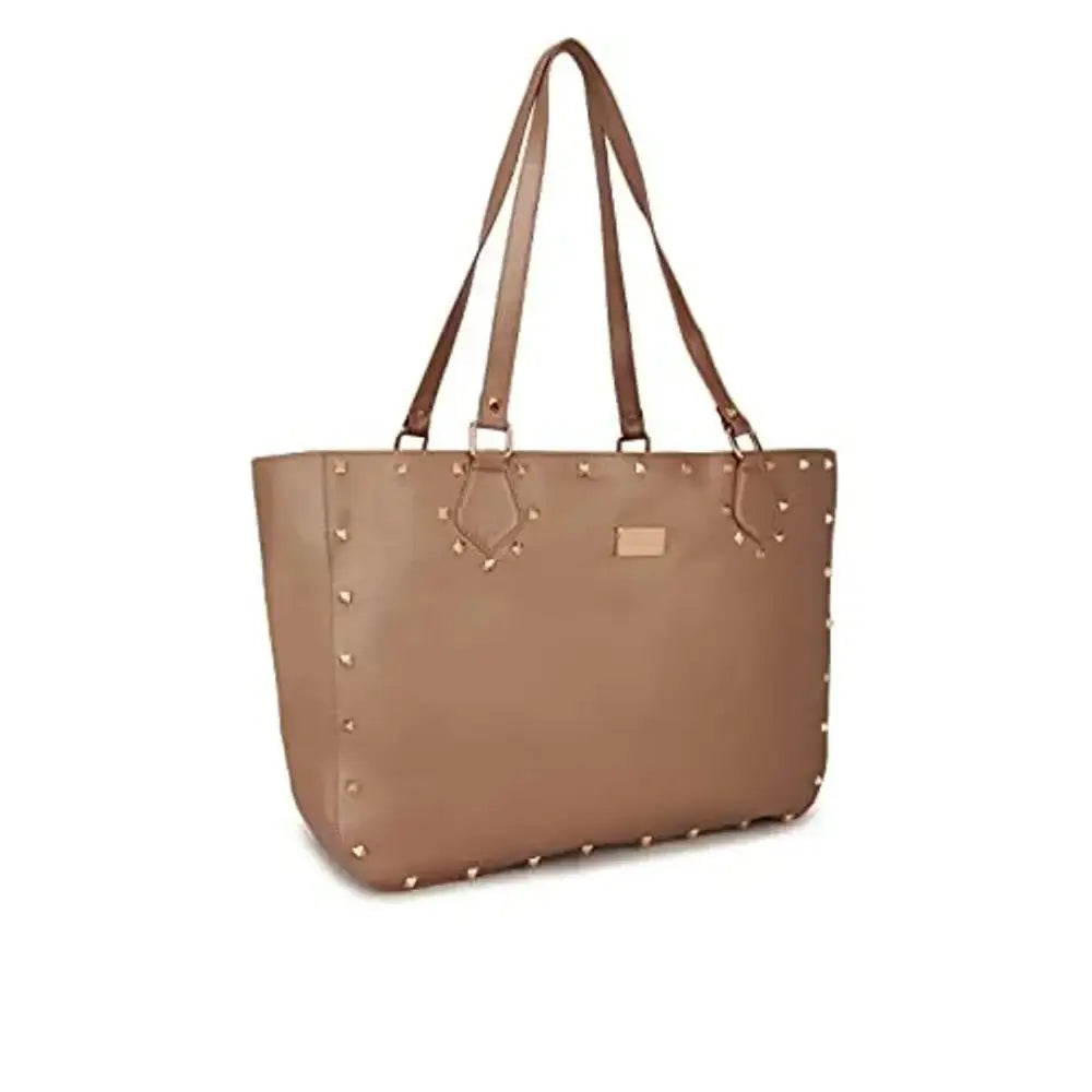 KLEIO Gold Studded Tote Shoulder Hand Bag For Women/Girls (PEACH)