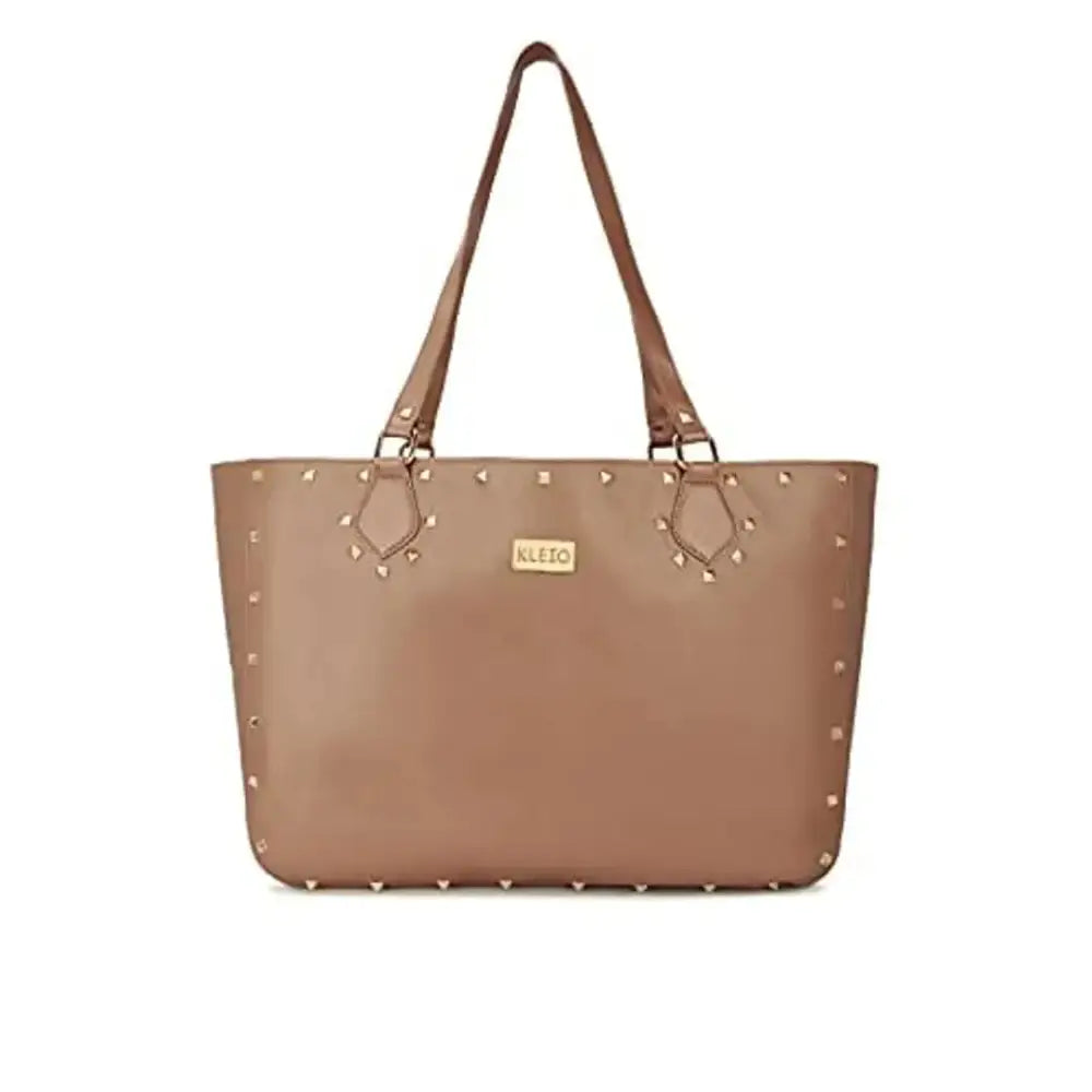 KLEIO Gold Studded Tote Shoulder Hand Bag For Women/Girls (PEACH)