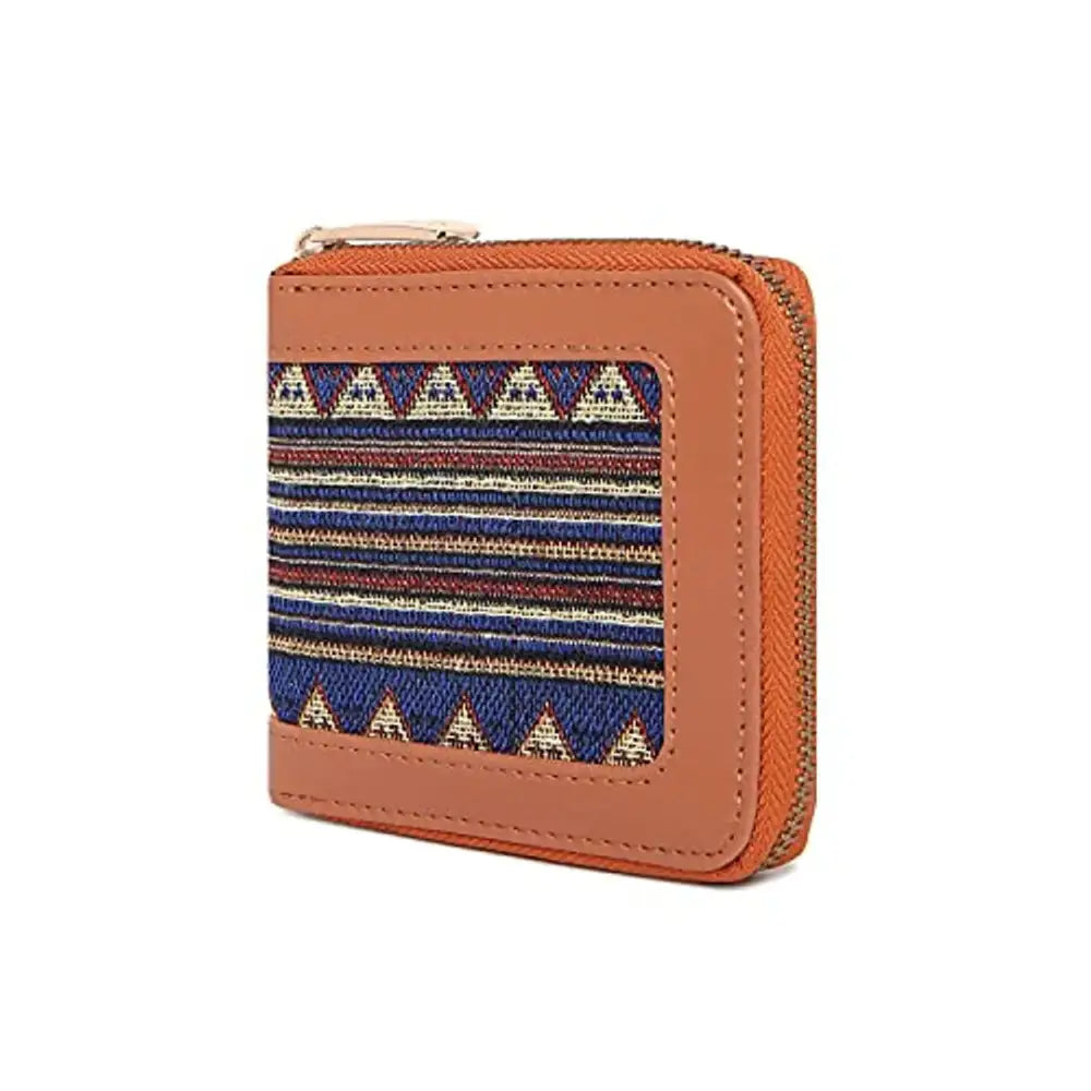 KLEIO PU and Jacquard Multi Slot Purse Wallet with Zip Closure for Women/Girls (HO5004KL-JM2)(Multi Color 2)