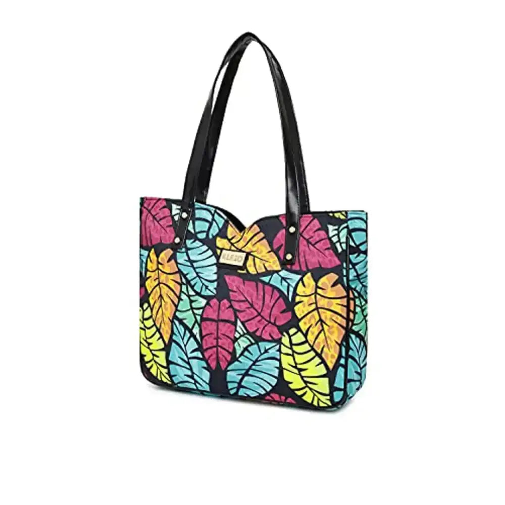 KLEIO Printed Canvas Zipper Tote Handbag For Women Ladies