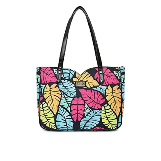 KLEIO Printed Canvas Zipper Tote Handbag For Women Ladies