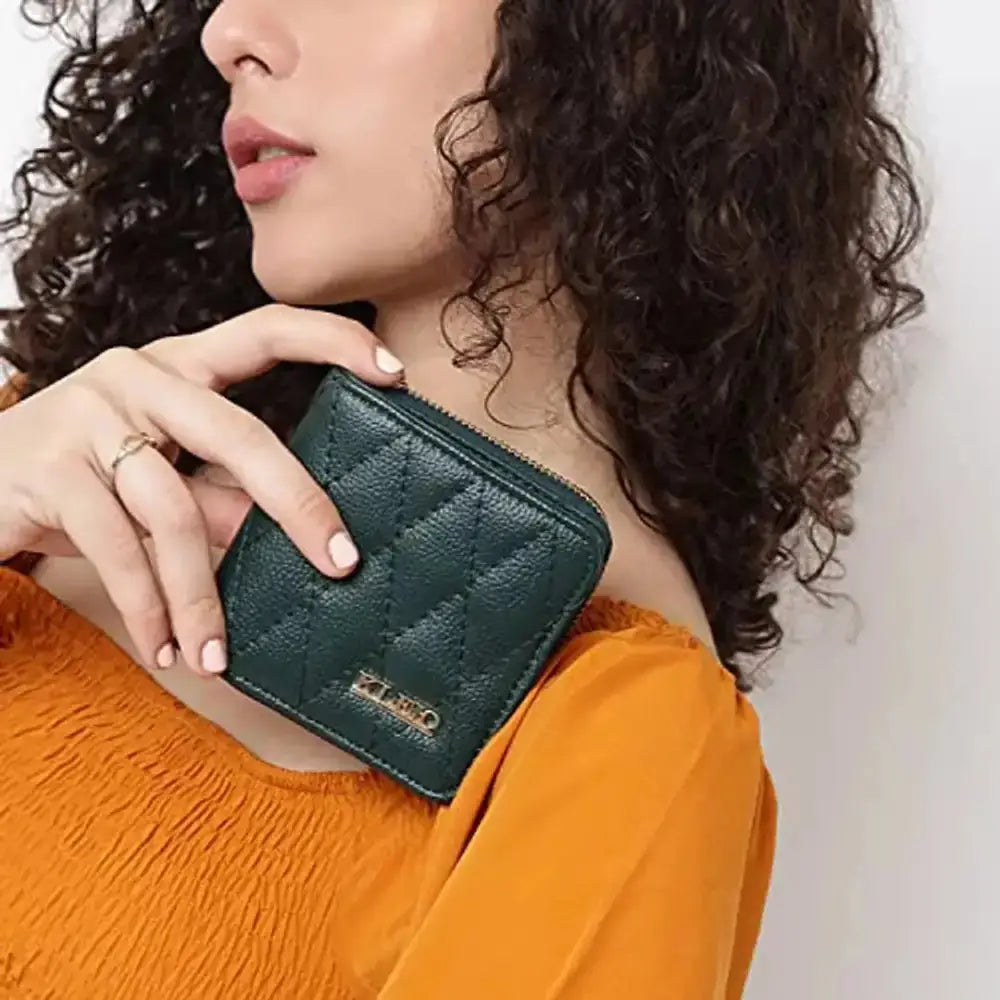 KLEIO Vegan Leather Quilted Multi Slot Clutch Wallet Purse for Women/Girls (Dark Green)