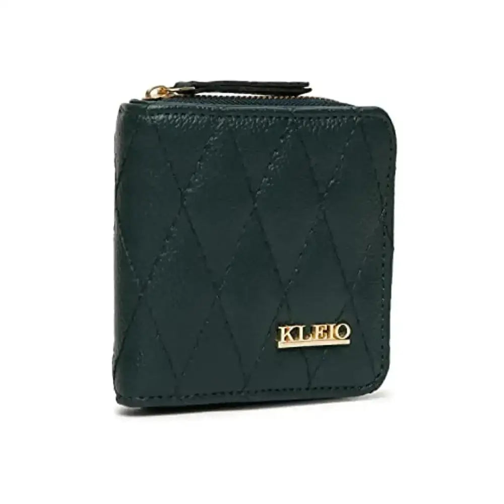 KLEIO Vegan Leather Quilted Multi Slot Clutch Wallet Purse for Women/Girls (Dark Green)