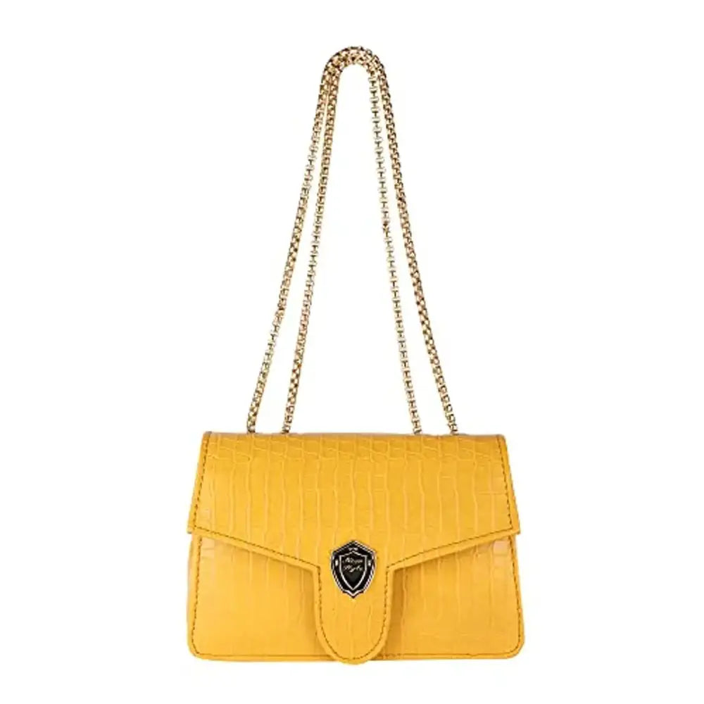 LX Purse For Women With Long Strap Sling Bag For Women & Crossbody Fit Small Size PU Leather (G Yellow)